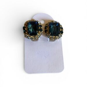 Vintage Blue and Gold Clip on  Earrings